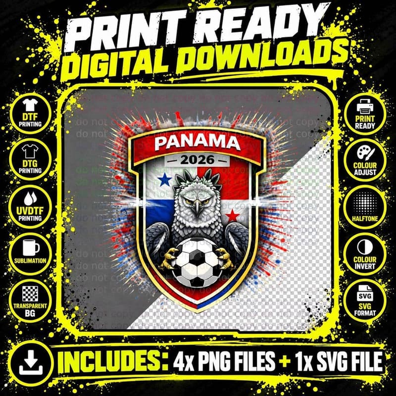 Harpy Eagle Mascot Panama 2026 Red White Blue Shield Png SVG Digital Bundle