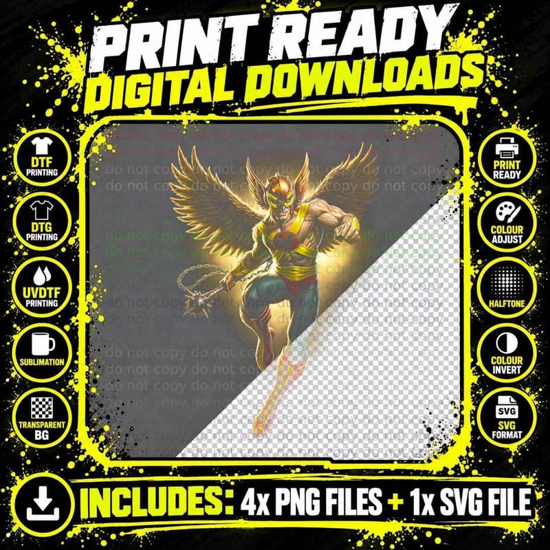 Hawkman T-Shirt, Halftone Winged Hawk Warrior Graphic Png SVG Digital Bundle