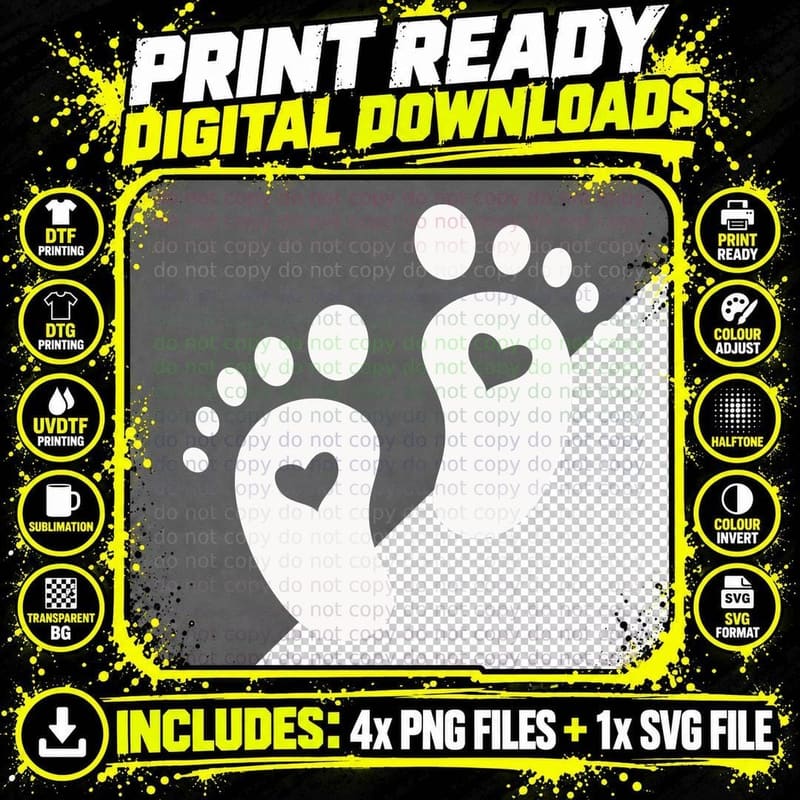 Heart-Shaped Footprints on Gray Background T-Shirt Png SVG Digital Bundle