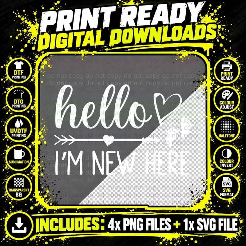 Hello I'm New Here T-Shirt, Heart and Arrow with Baby Png SVG Digital Bundle