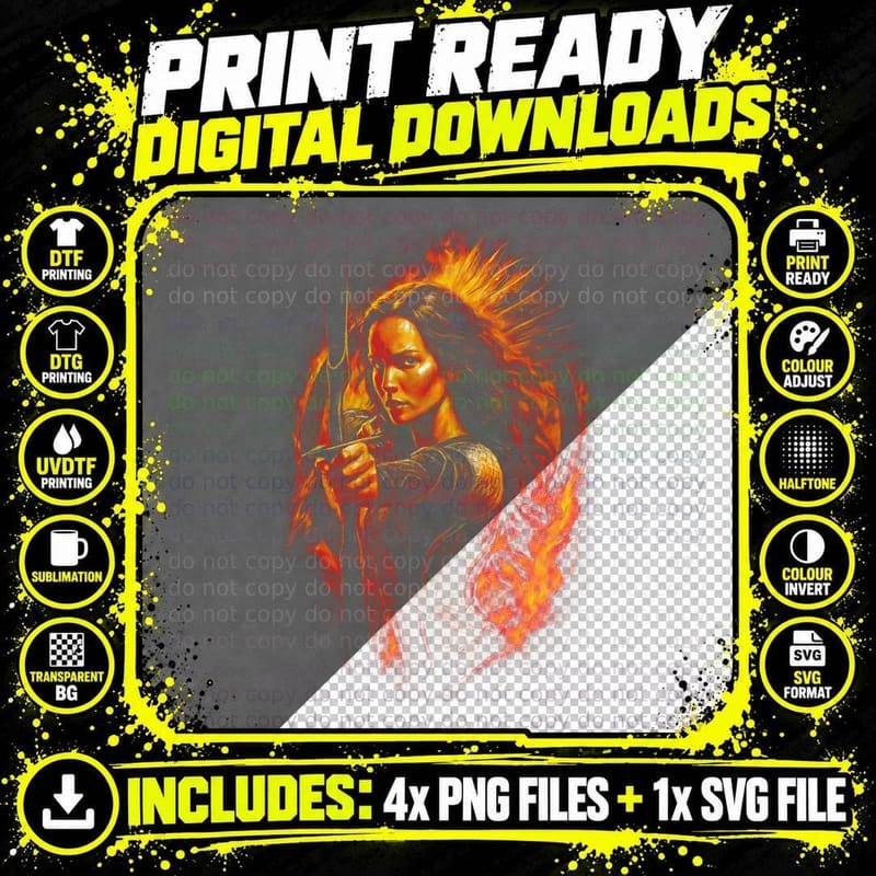 Hunger Games Katniss T-Shirt, Halftone Archer Heroine Png SVG Digital Bundle