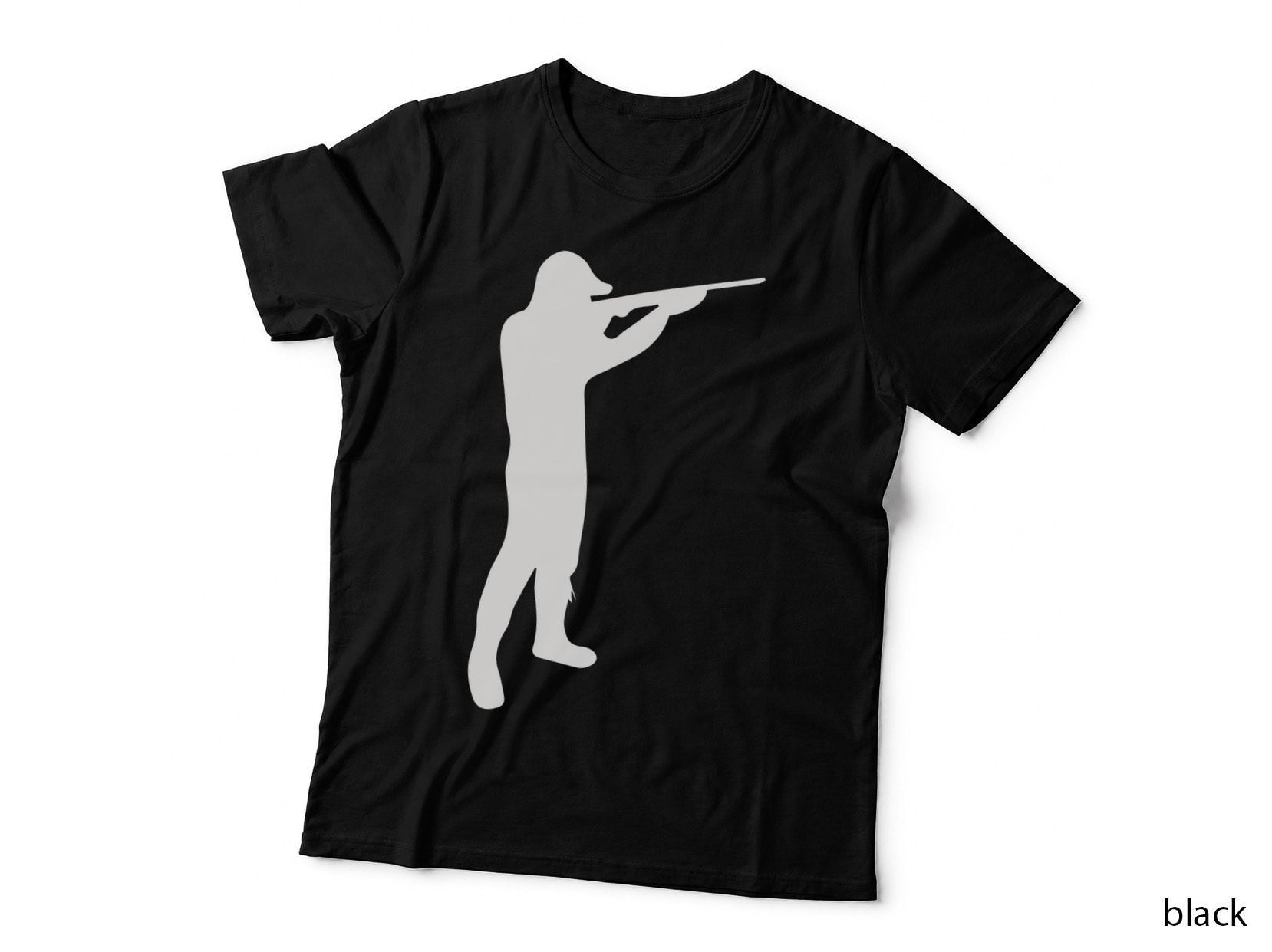 Hunter Aiming Rifle Silhouette Art T-Shirt, Trendy Graphic Tee