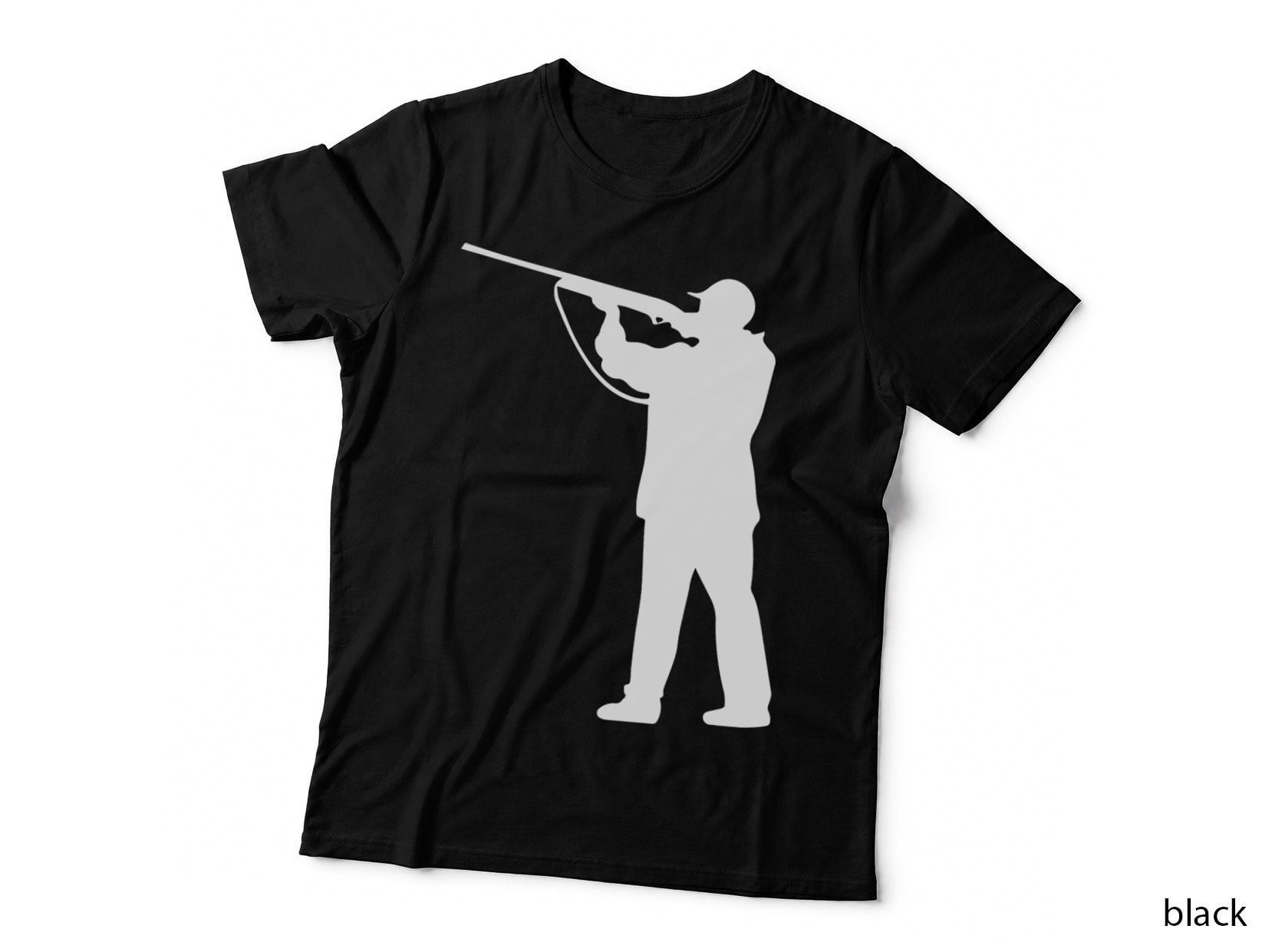 Hunter Aiming Rifle Silhouette Design T-Shirt, Trendy Graphic Tee