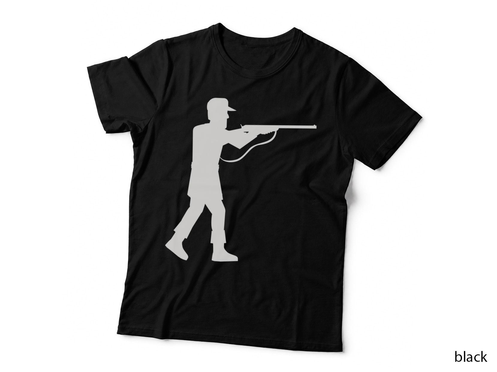 Hunter Aiming Rifle Silhouette T-Shirt, Trendy Graphic Tee, Cool Design Shirt