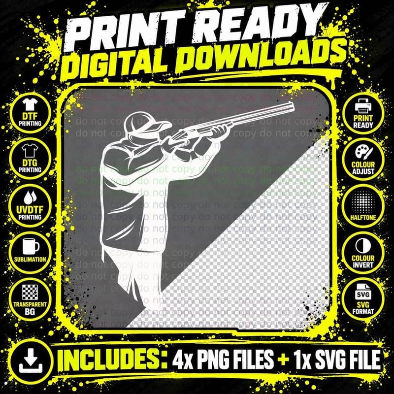 Hunter Aiming Shotgun Silhouette T-Shirt Png SVG Digital Bundle