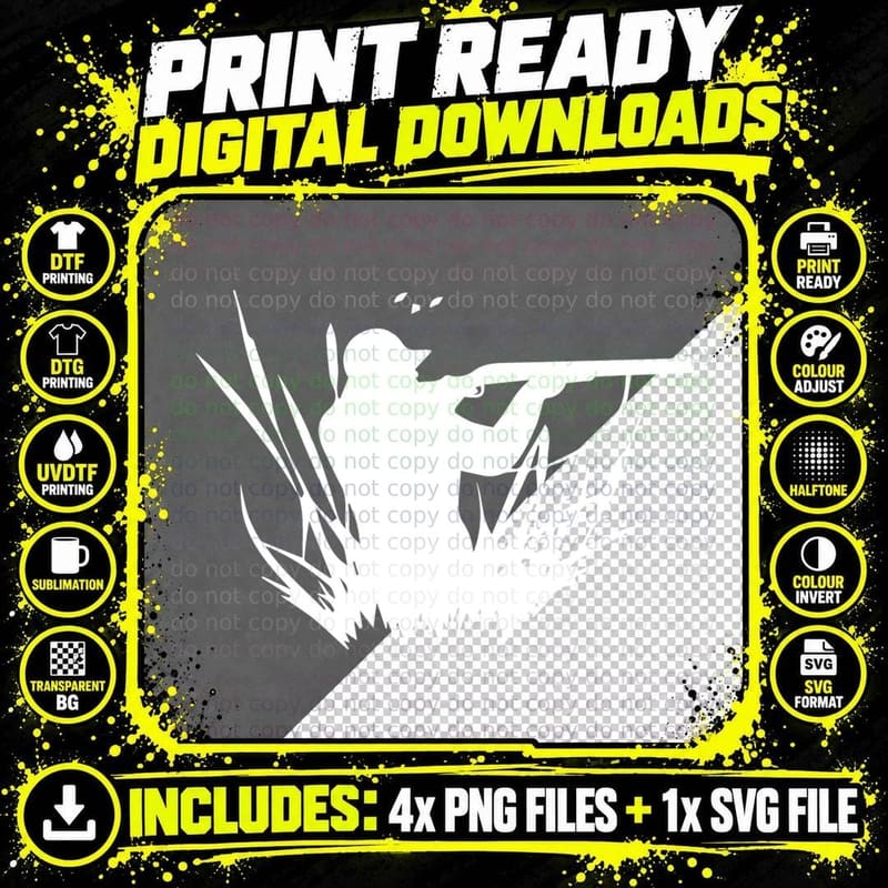 Hunter in Tall Grass Aiming Rifle T-Shirt Png SVG Digital Bundle