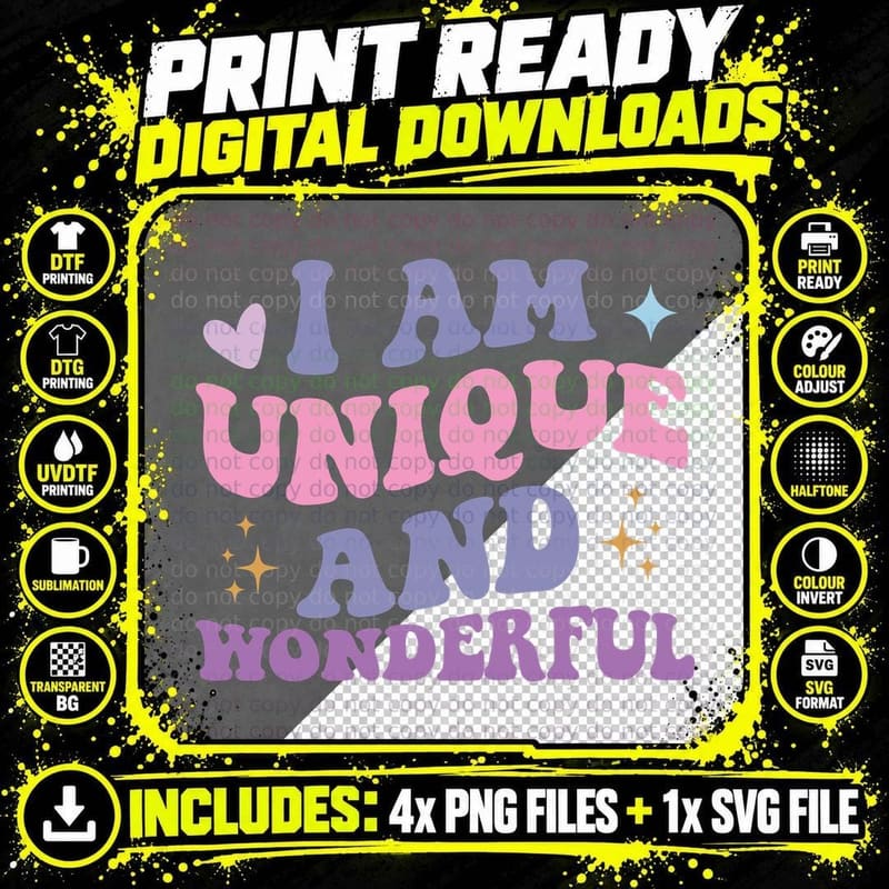 I Am Unique and Wonderful Baby T-Shirt Png SVG Digital Bundle