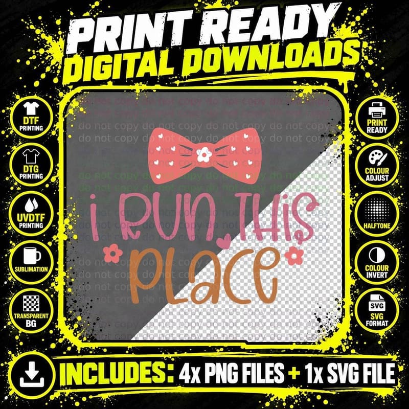 I Run This Place Baby T-Shirt, Pink Bow with Hearts on Png SVG Digital Bundle