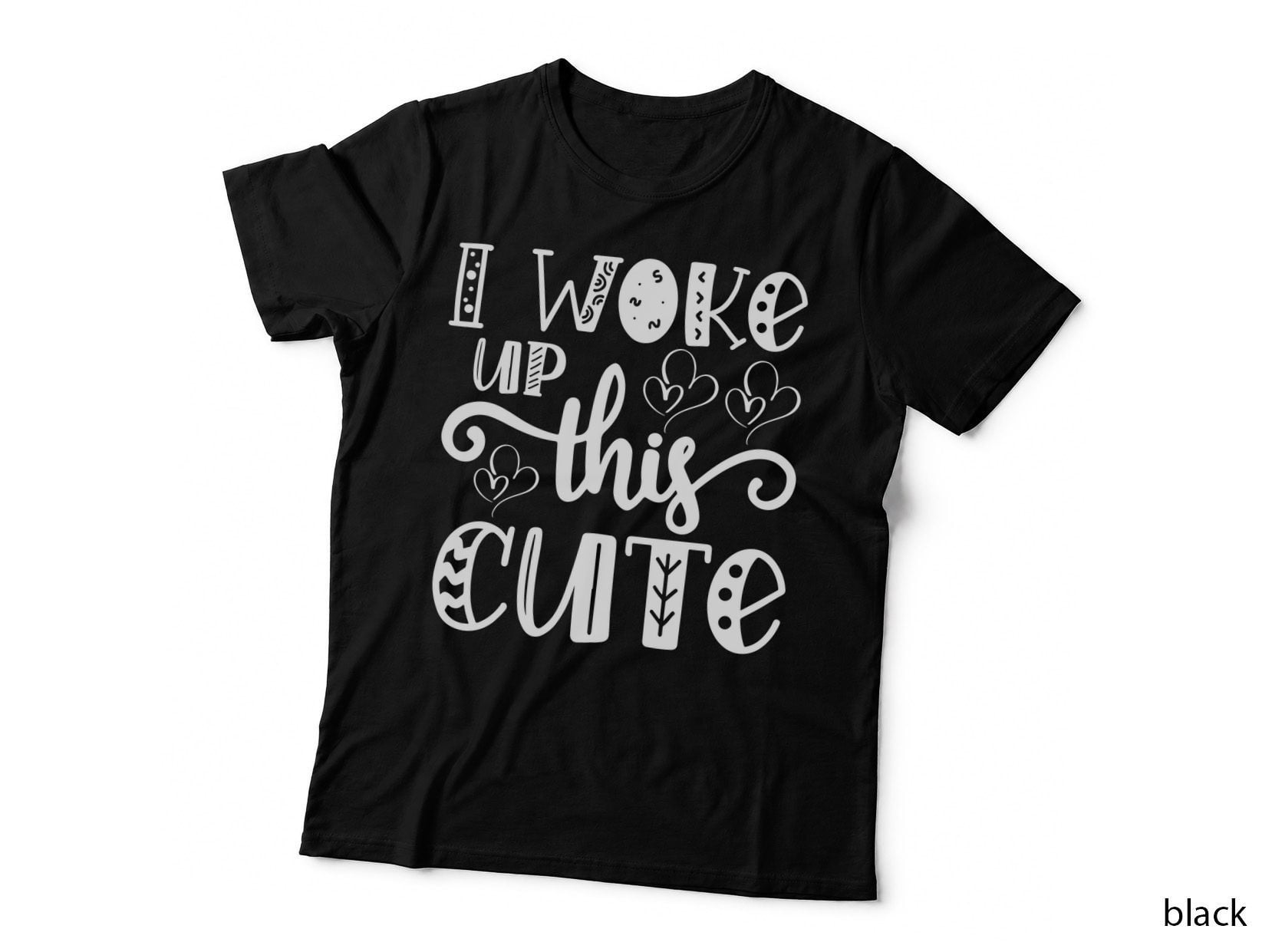 I Woke up This Cute Baby T-Shirt, Black Hearts on Gray Background Graphic Tee