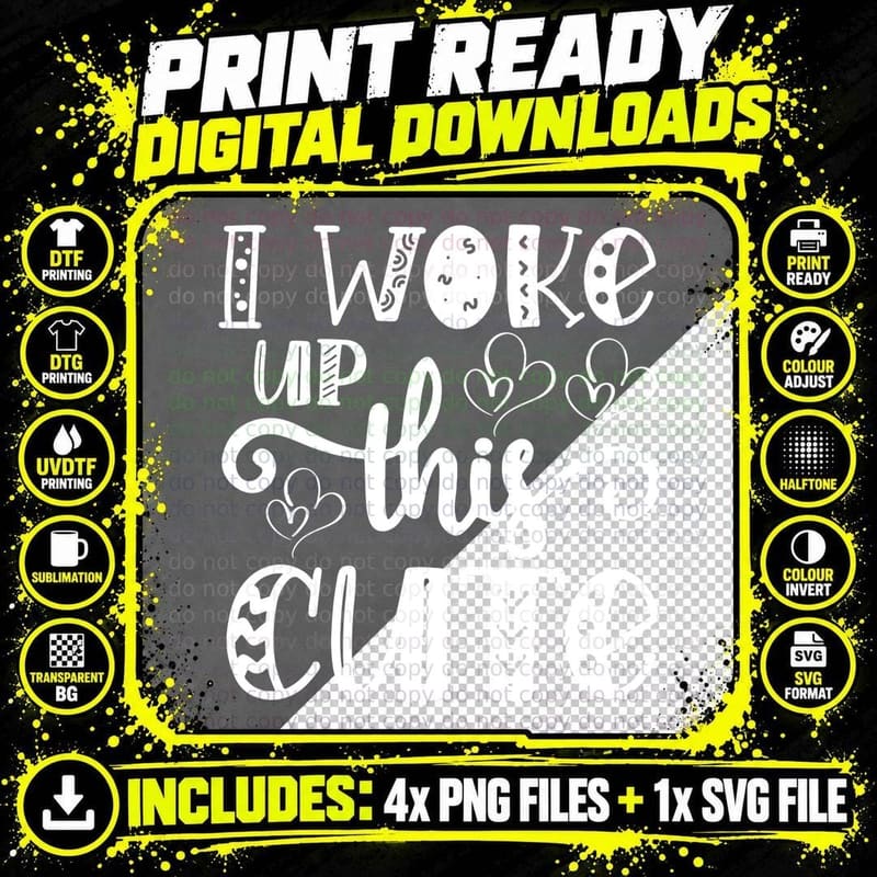 I Woke up This Cute Baby T-Shirt, Black Hearts on Gray Png SVG Digital Bundle