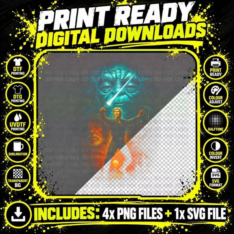 Jedi Lightsaber Hero T-Shirt, Halftone Space Saga Png SVG Digital Bundle