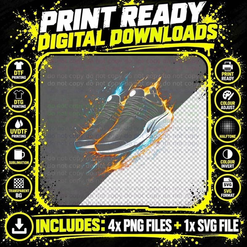 Knit Tech Runner T-Shirt, Halftone Sneaker Art Graphic Png SVG Digital Bundle