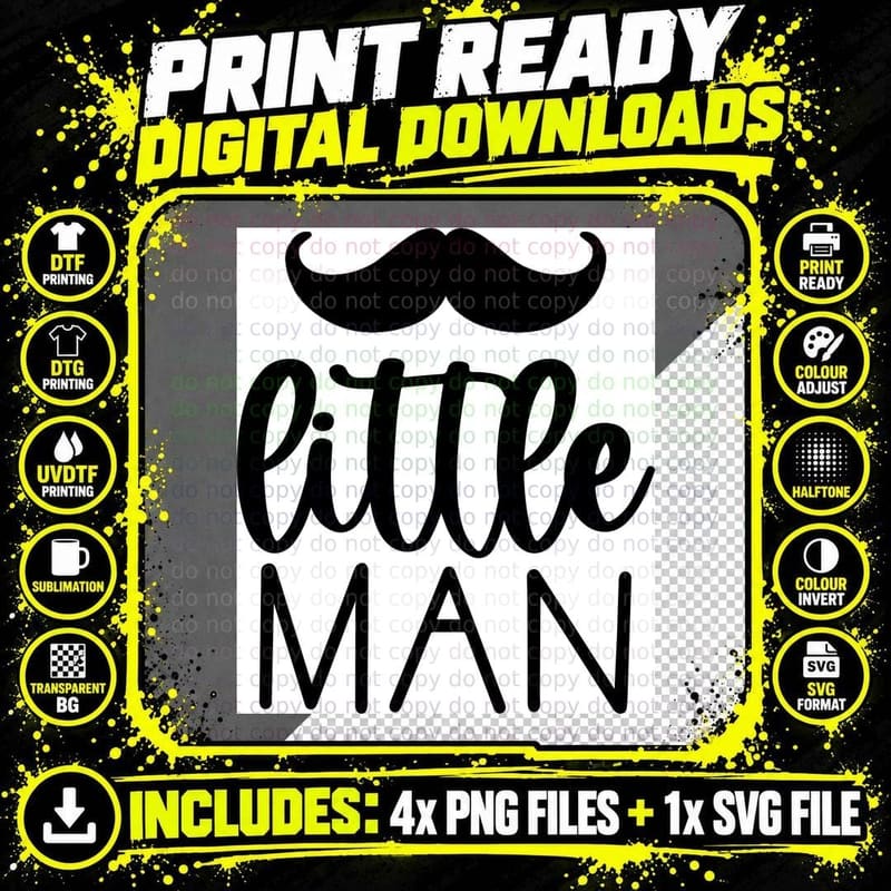 Little Man Baby T-Shirt, Mustache Above Little Man Png SVG Digital Bundle