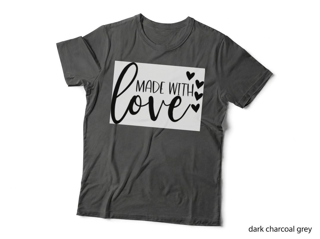 Made with Love Baby T-Shirt, Black Hearts on White Background Graphic Tee