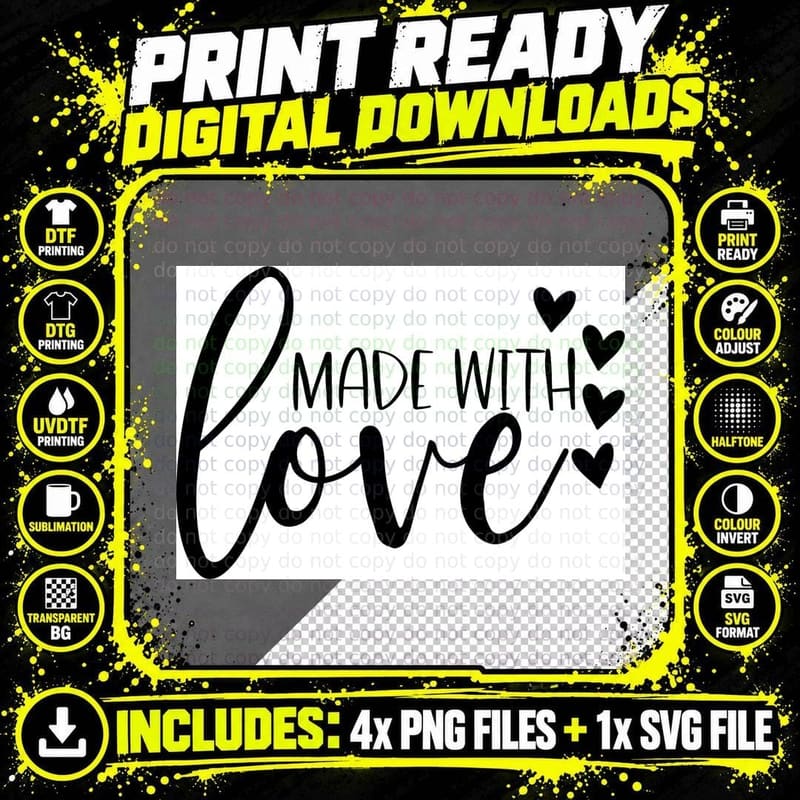 Made with Love Baby T-Shirt, Black Hearts on White Png SVG Digital Bundle