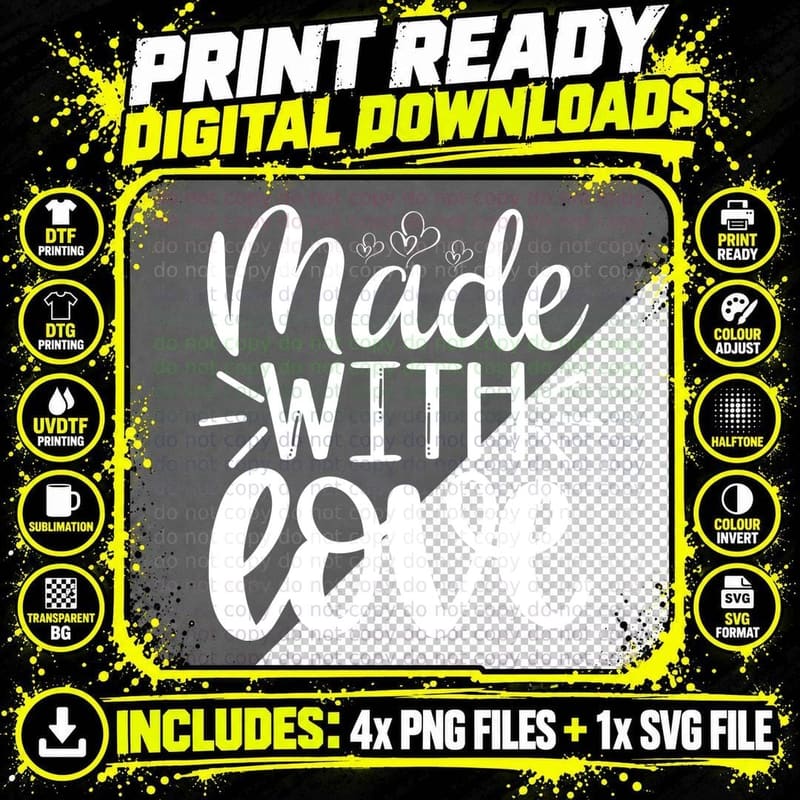 Made with Love Baby T-Shirt, Handwritten Style Hearts Png SVG Digital Bundle