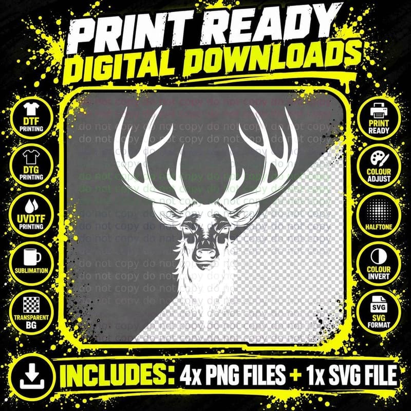 Majestic Stag Head Illustration T-Shirt Png SVG Digital Bundle