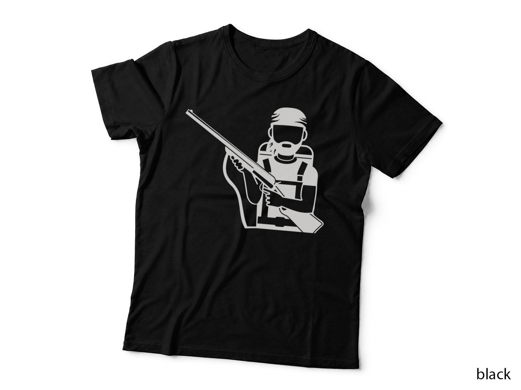 Man Aiming Rifle in Silhouette T-Shirt, Trendy Graphic Tee, Novelty Gift Shirt