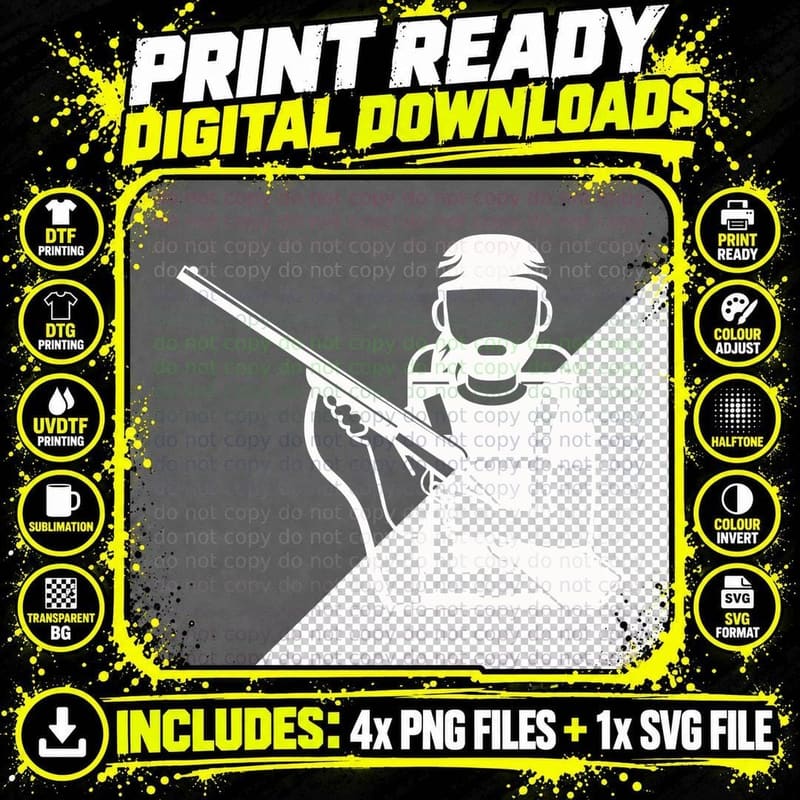 Man Aiming Rifle in Silhouette T-Shirt Png SVG Digital Bundle