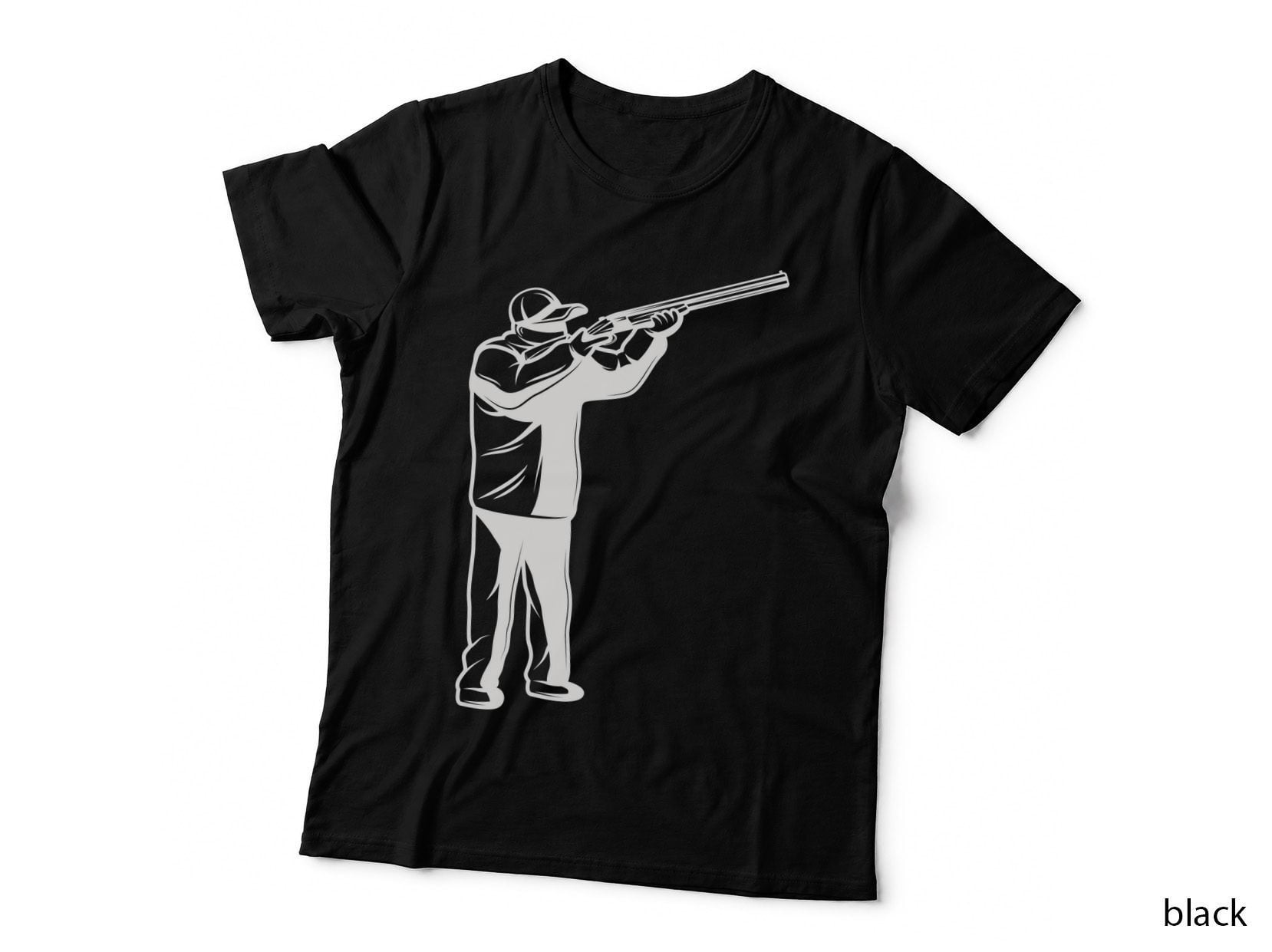 Man Aiming Shotgun Silhouette T-Shirt, Trendy Graphic Tee, Cool Design Shirt