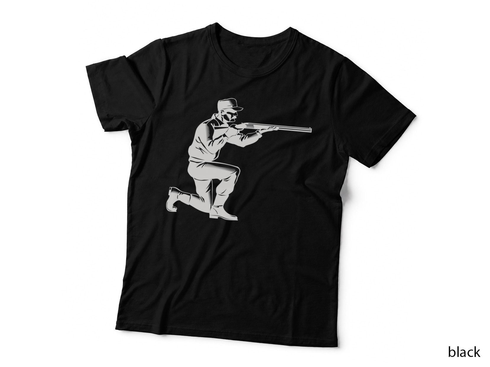 Man Kneeling Aiming Shotgun T-Shirt, Trendy Graphic Tee, Trendy Graphic Shirt