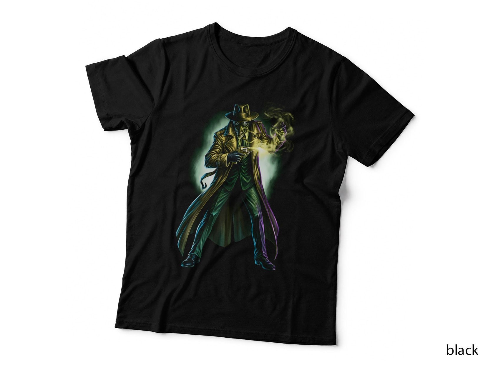 Masked Vigilante Hero T-Shirt, Halftone Gas Mask Gunslinger Graphic Tee