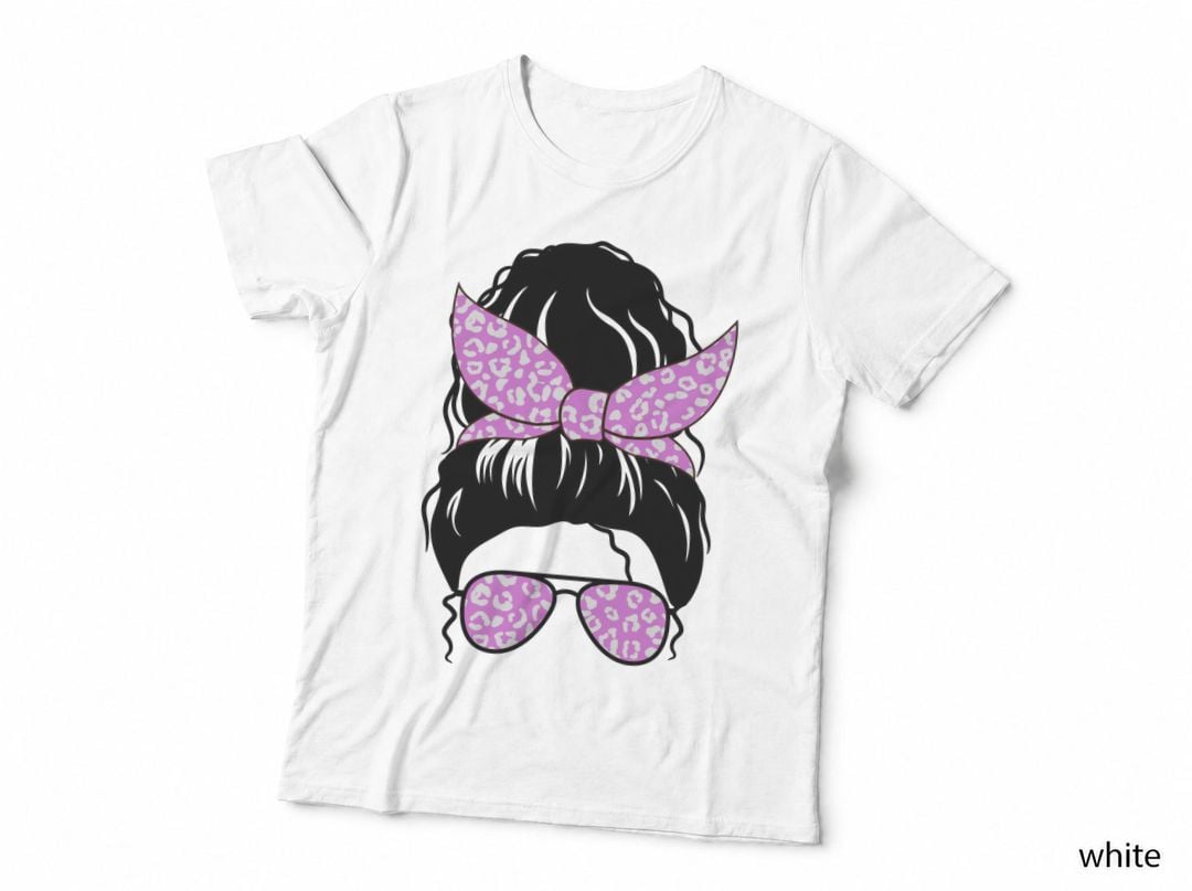 Messy Bun with Leopard Print Accessories T-Shirt, Trendy Graphic Tee