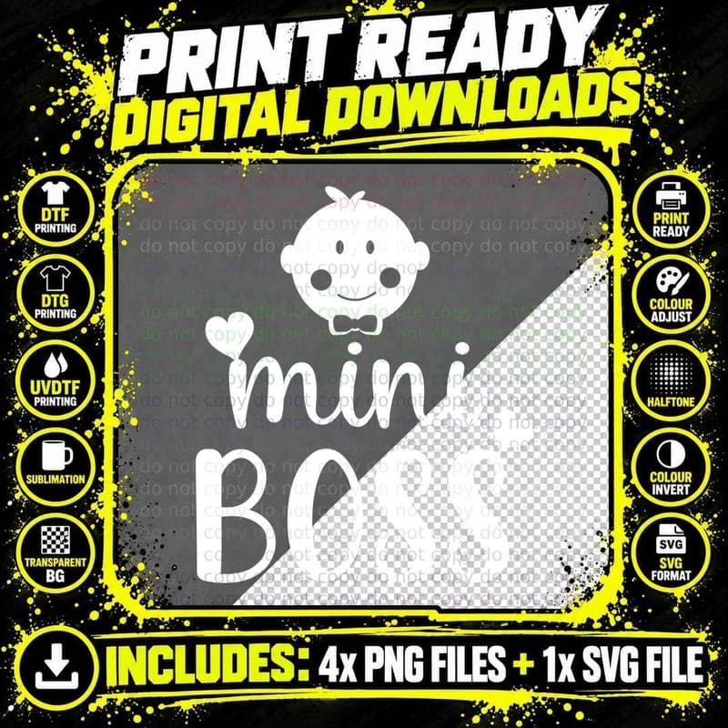Mini Boss T-Shirt, Mini Boss with Smiling Face Graphic Png SVG Digital Bundle
