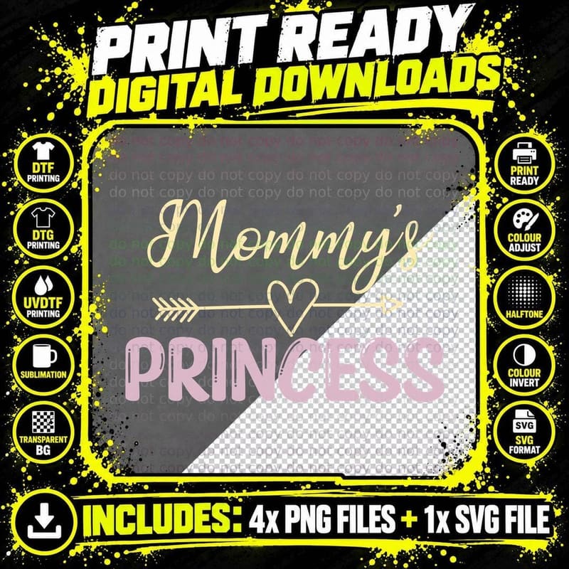 Mommy's Princess Baby T-Shirt, Heart Arrow on Gray Png SVG Digital Bundle