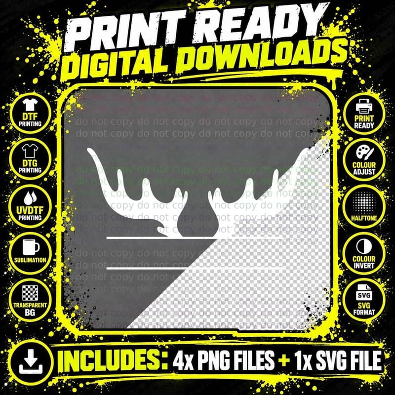 Moose Antlers Silhouette T-Shirt, Trendy Graphic Tee Png SVG Digital Bundle