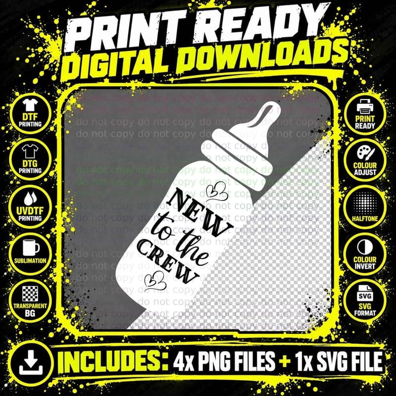 New to the Crew Baby T-Shirt, Baby Bottle Silhouette Png SVG Digital Bundle