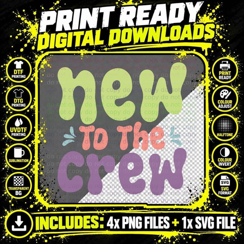 New to the Crew Baby T-Shirt, Bold Lettering on a Gray Png SVG Digital Bundle