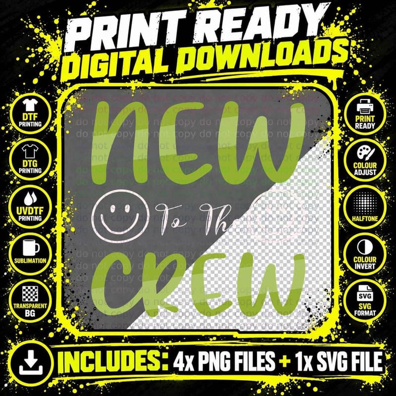New to the Crew Baby T-Shirt, Smiley Faces on Gray Png SVG Digital Bundle