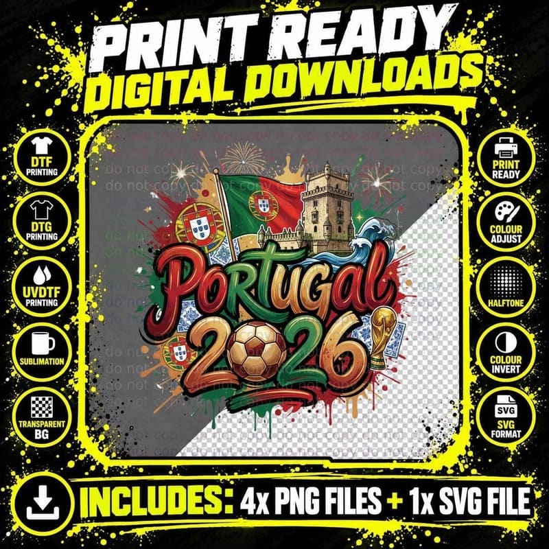 Portugal 2026 Flag Belem Tower Azulejo Tile Pattern Png SVG Digital Bundle