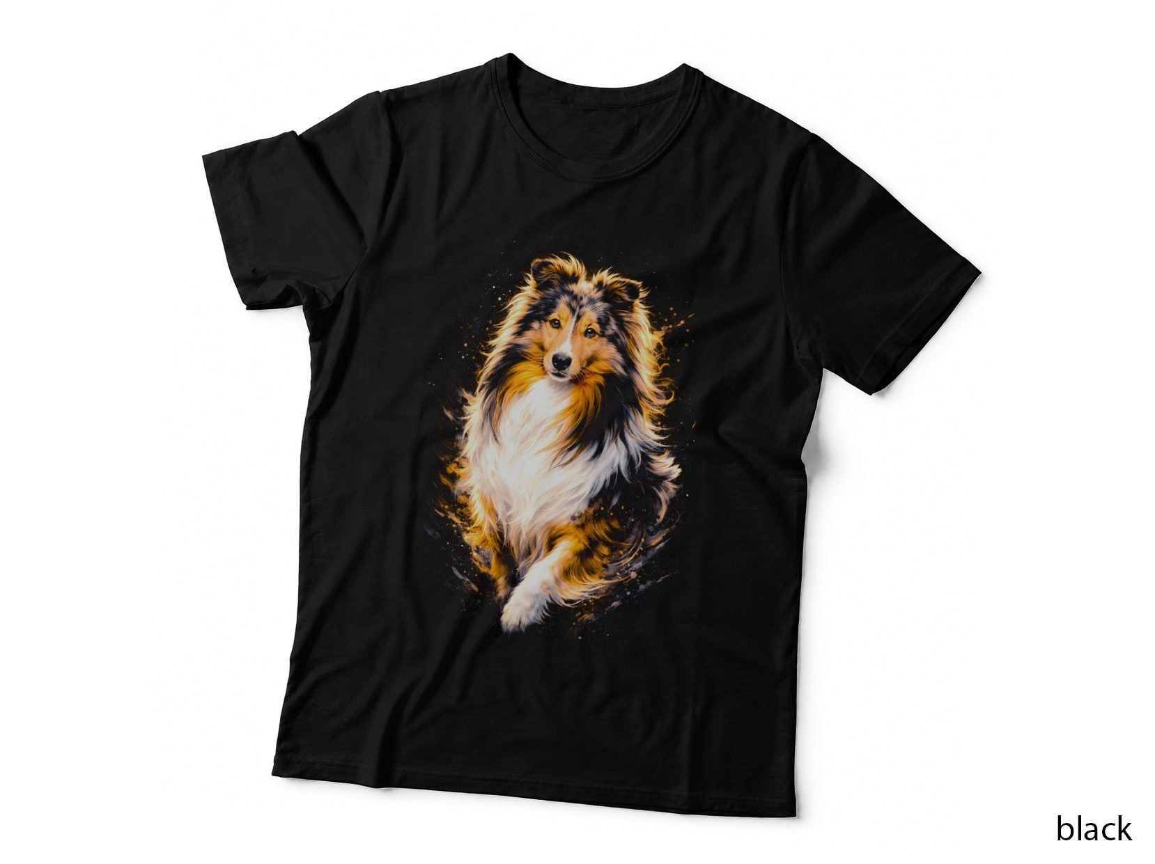 Rough Collie T-Shirt, Halftone Golden Splatter Collie Graphic Tee