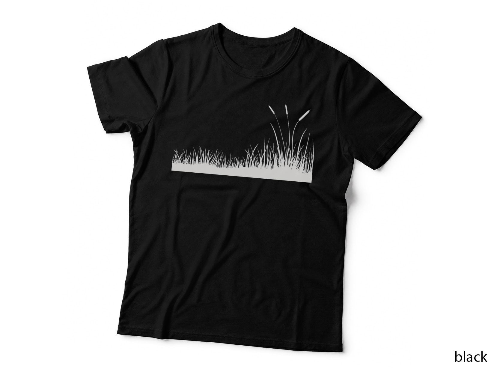 Silhouette Grasses Against Gray Sky T-Shirt, Trendy Graphic Tee