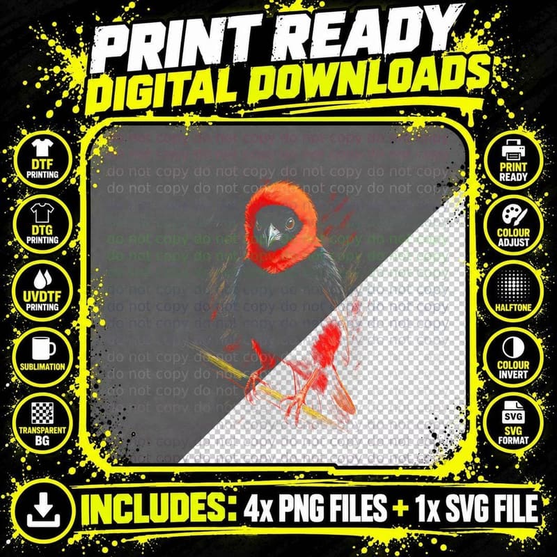 Songbird T-Shirt, Halftone Red Head Songbird Graphic Tee Png SVG Digital Bundle