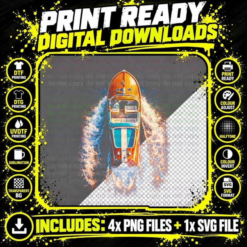 Speedboat Wake T-Shirt, Halftone Old Money Luxury Png SVG Digital Bundle
