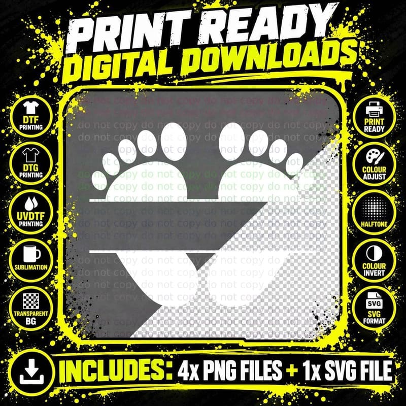 Split Paw Print Silhouette T-Shirt, Trendy Graphic Tee Png SVG Digital Bundle