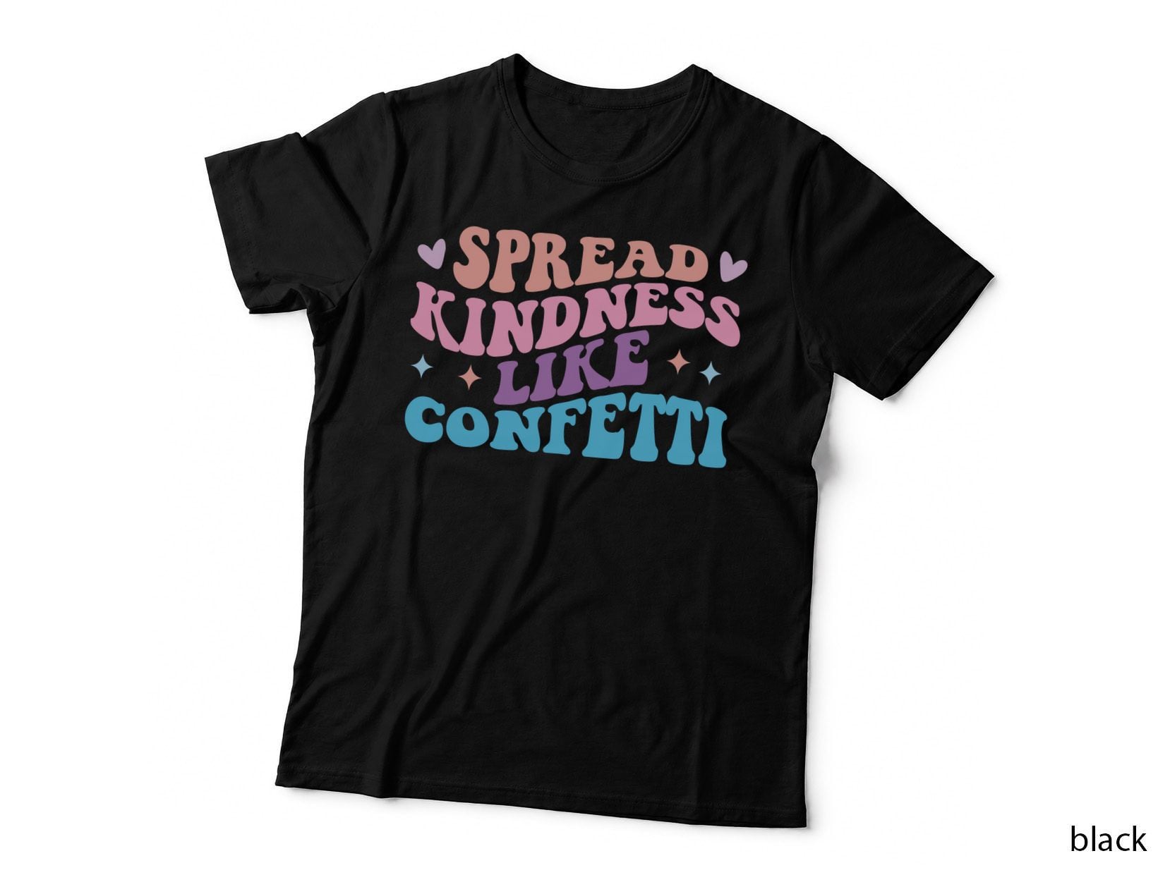Spread Kindness Like Confetti Baby T-Shirt, Pastel Hearts and Stars on Gray