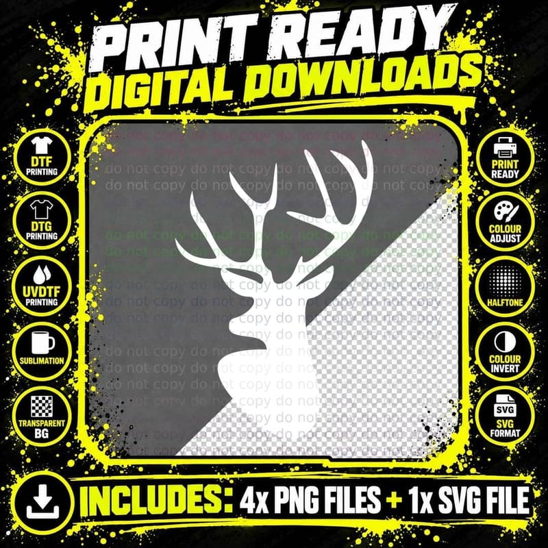 Stag Head Silhouette Art T-Shirt, Trendy Graphic Tee Png SVG Digital Bundle