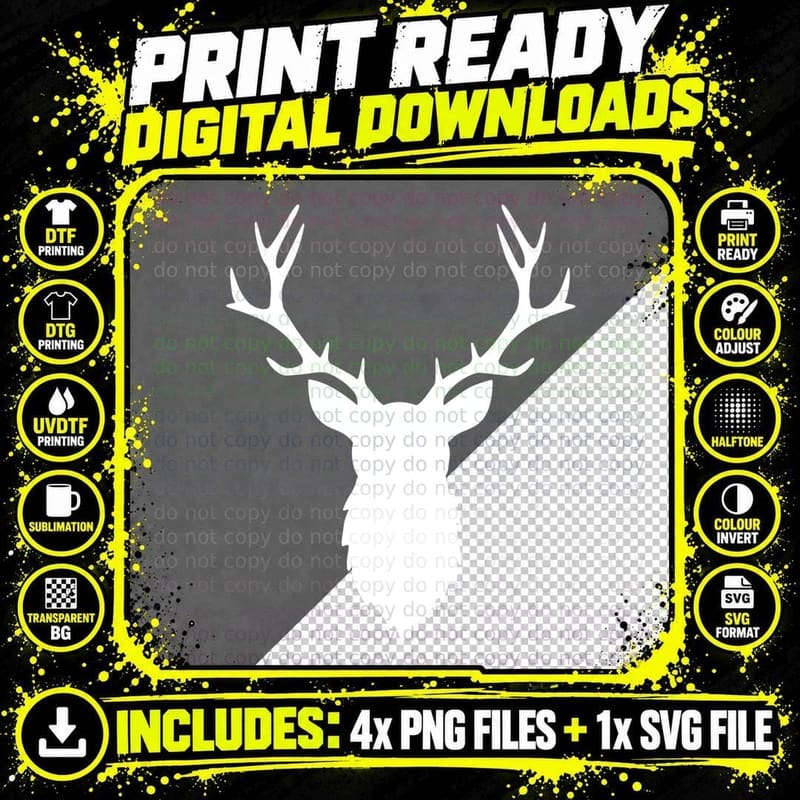 Stag Head Silhouette T-Shirt, Trendy Graphic Tee Png SVG Digital Bundle