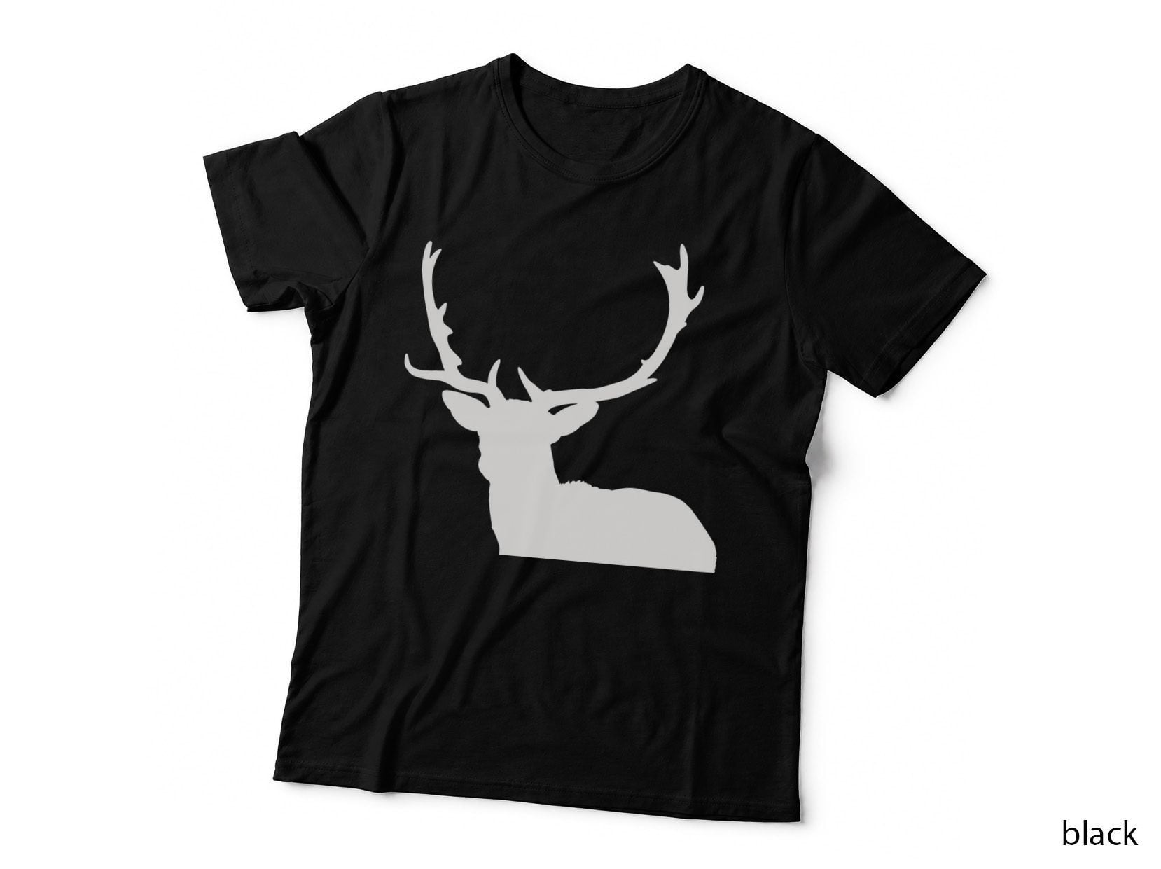Stag Silhouette Against Gray Background T-Shirt, Trendy Graphic Tee