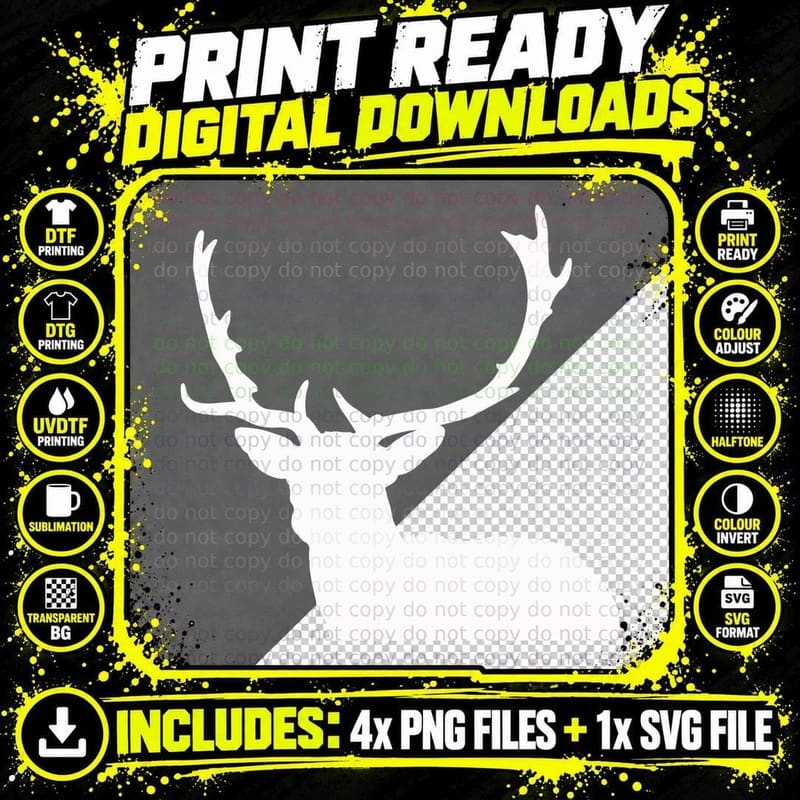 Stag Silhouette Against Gray Background T-Shirt Png SVG Digital Bundle