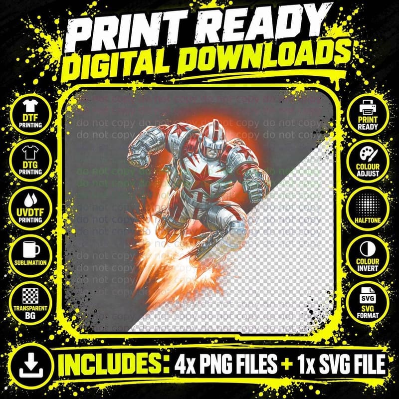 Star Armored Hero T-Shirt, Halftone Flying Mech Hero Png SVG Digital Bundle