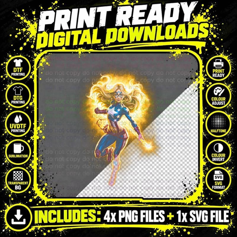 Stargirl T-Shirt, Halftone Star Emblem Heroine Graphic Png SVG Digital Bundle