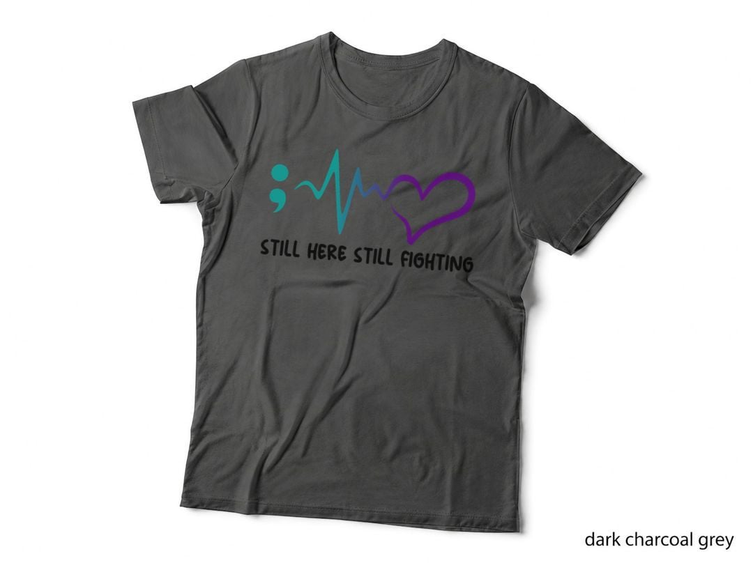 Still Here Still Fighting T-Shirt, Heartbeat Pulse with Heart and Semicolon