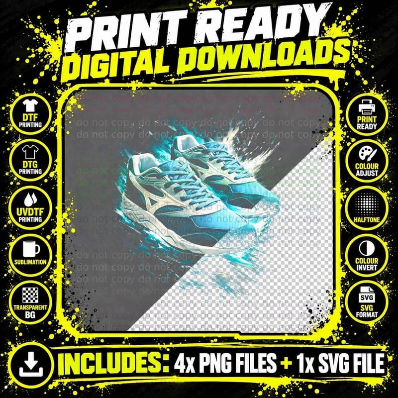 Teal White Modern Runner T-Shirt, Halftone Sneaker Art Png SVG Digital Bundle