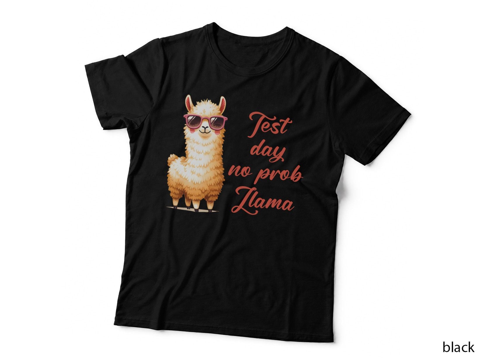 Test Day No Prob Llama T-Shirt, Fluffy Llama Wearing Sunglasses Graphic Tee