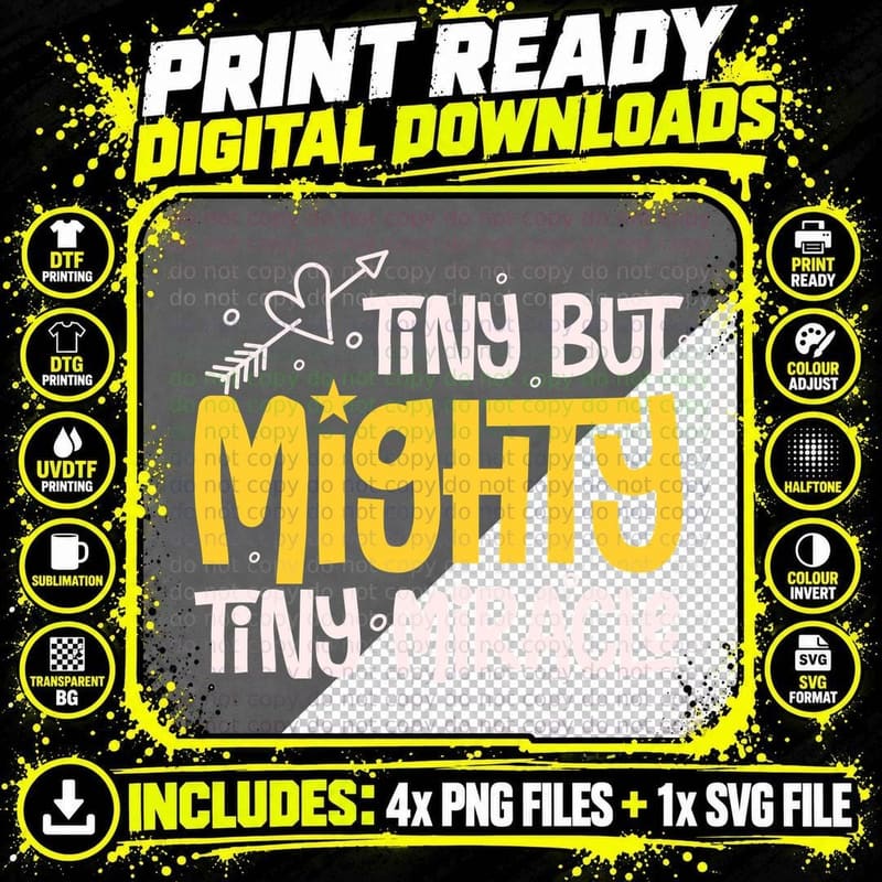Tiny but Mighty Tiny Miracle Baby T-Shirt Png SVG Digital Bundle